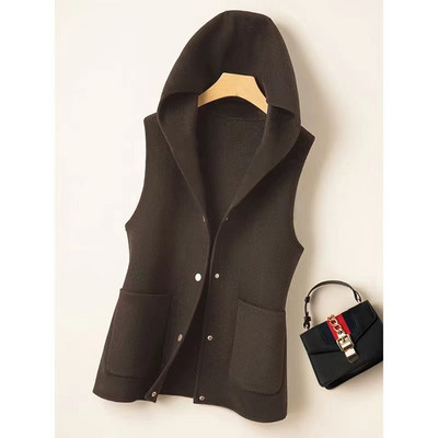 Γυναικείο γιλέκο Ανοιξιάτικο Φθινοπωρινό γιλέκο με κουκούλα μόδας Leisure Γυναικείο αμάνικο μπουφάν 2023 Νέο Simplicity Φαρδύ αμάνικο παλτό