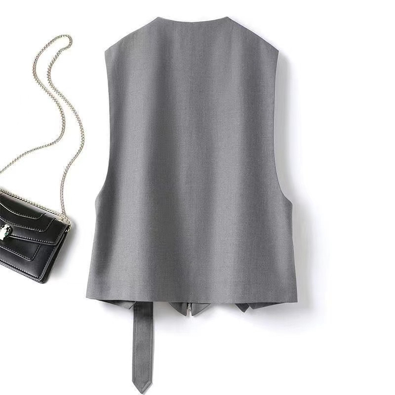 Nova uredska dama Ljetni prsluk s V-izrezom Jakna bez rukava Blazer Široki prsluk S patentnim zatvaračem Tanke majice Korejski modni kardigan bez rukava