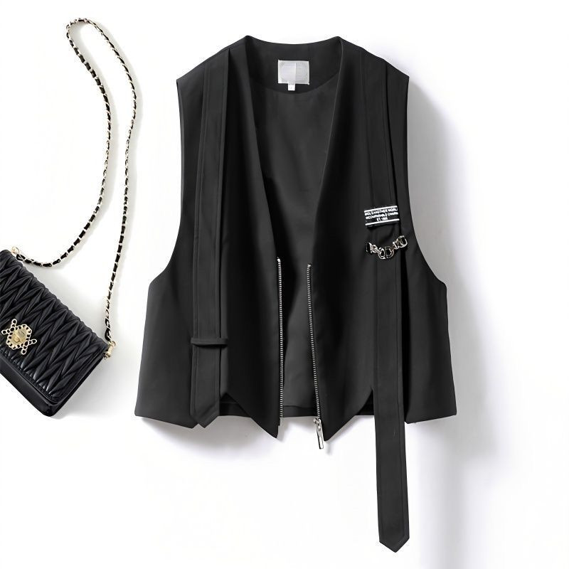 Nova uredska dama Ljetni prsluk s V-izrezom Jakna bez rukava Blazer Široki prsluk S patentnim zatvaračem Tanke majice Korejski modni kardigan bez rukava