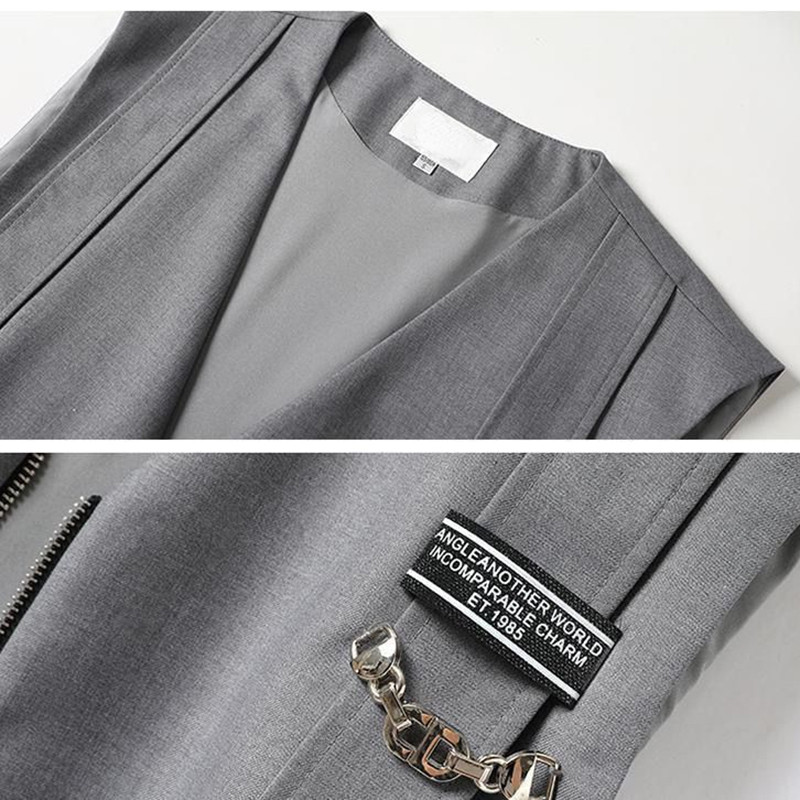 Nova uredska dama Ljetni prsluk s V-izrezom Jakna bez rukava Blazer Široki prsluk S patentnim zatvaračem Tanke majice Korejski modni kardigan bez rukava