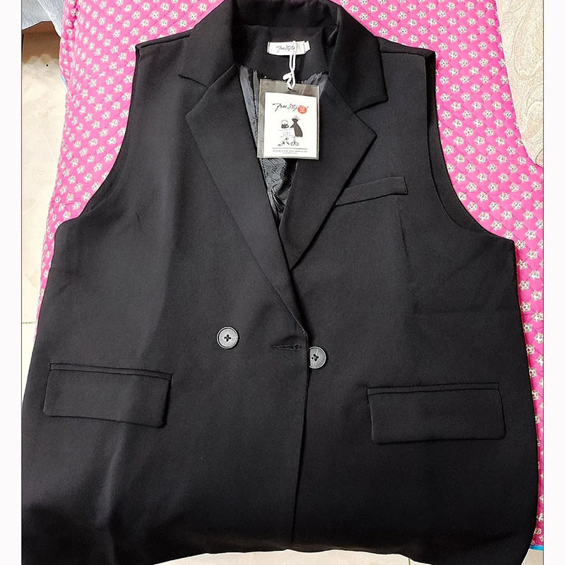 Vintage V-πέτο Γιλέκο με σπαστό πίσω κοστούμι με δύο πόρπες για γυναίκες Καλοκαιρινό Plus μέγεθος Αμάνικο φαρδύ γιλέκο ώμου Κομψό φαρδύ γιλέκο