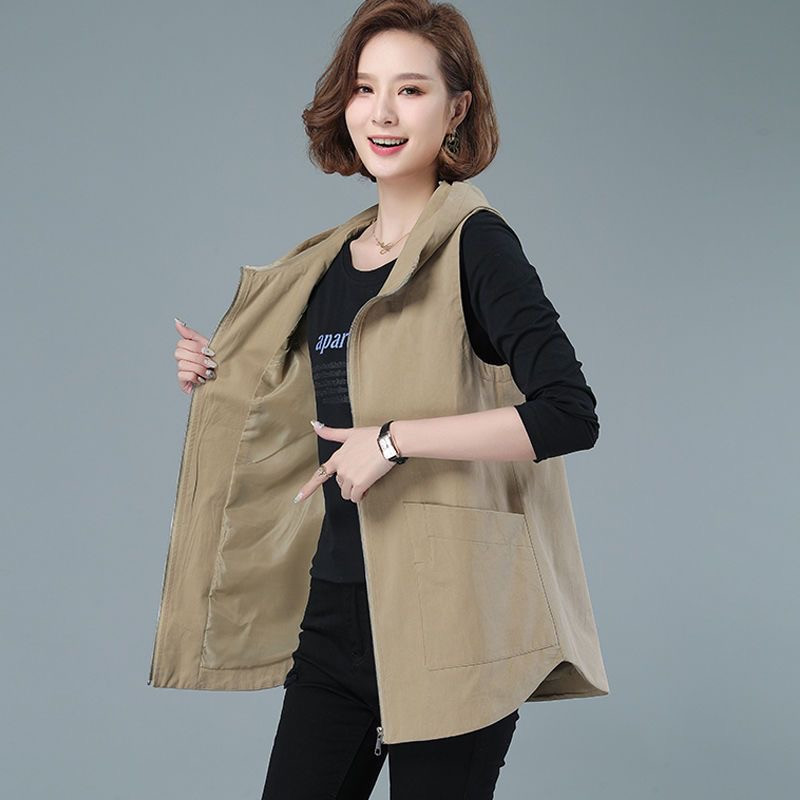 Ema vabaaja kapuutsiga vest kevadine naiste moe suur 4XL varrukateta jakid, suvised ühevärvilised voodriga vestid