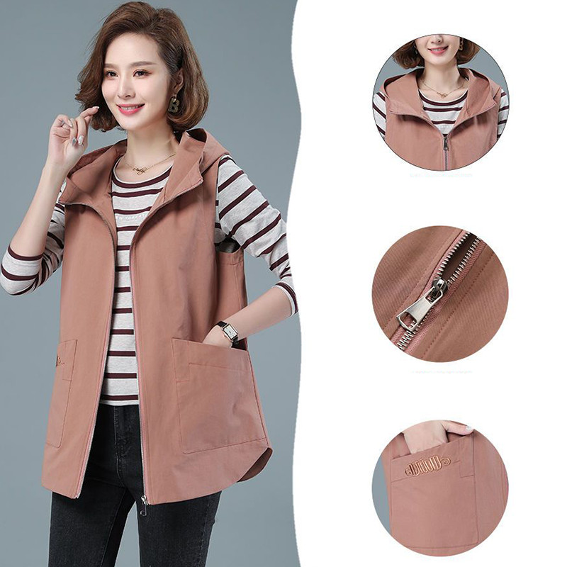 Ema vabaaja kapuutsiga vest kevadine naiste moe suur 4XL varrukateta jakid, suvised ühevärvilised voodriga vestid