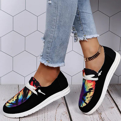 Pantofi etnici din pânză pentru femei Pantof plat cu barcă cu slip-on, cu design de marcă, eleganti, mocasini cu imprimeu leopard, floarea soarelui