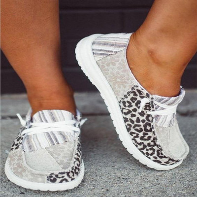 Pantofi etnici din pânză pentru femei Pantof plat cu barcă cu slip-on, cu design de marcă, eleganti, mocasini cu imprimeu leopard, floarea soarelui