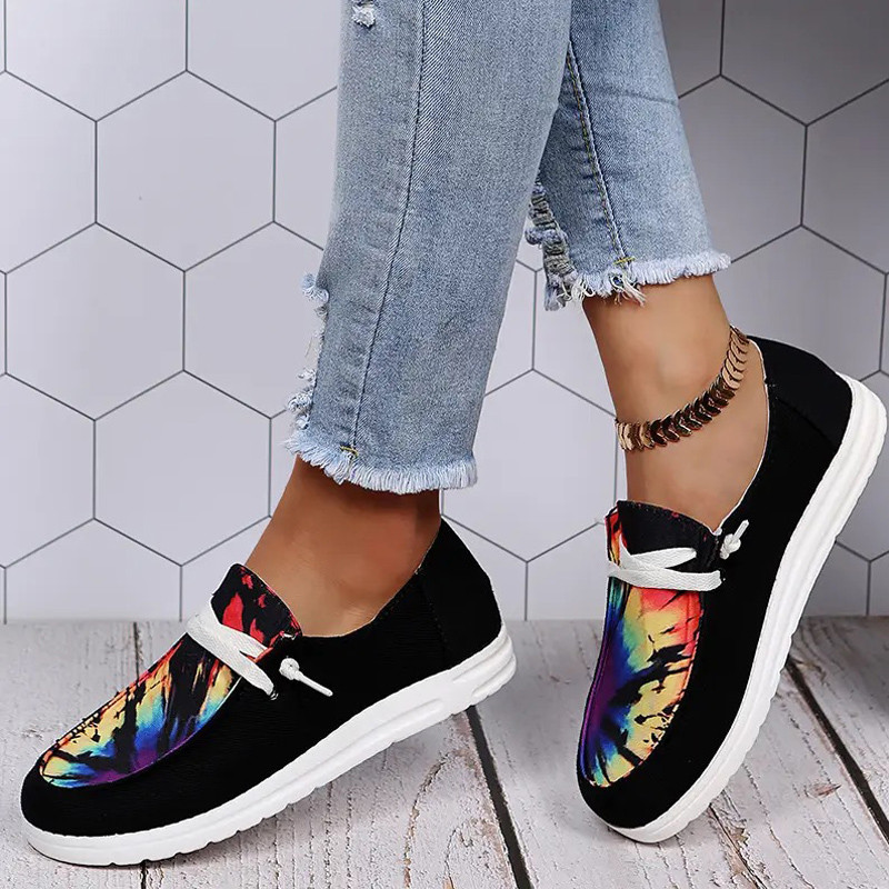 Pantofi etnici din pânză pentru femei Pantof plat cu barcă cu slip-on, cu design de marcă, eleganti, mocasini cu imprimeu leopard, floarea soarelui