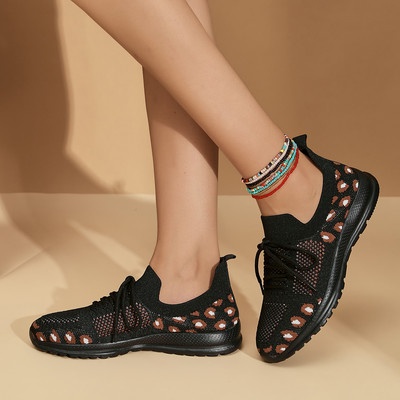 Chic Leopard pletene tenisice Ženske udobne mrežaste tenisice Ženske ljetne prozračne mrežaste sportske cipele