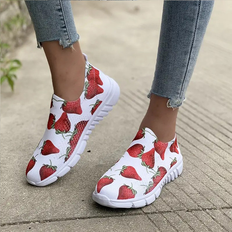 Tenisice s printom suncokreta Ženske ljetne prozračne pletene čarape Teniske ženske udobne cipele s jagodama