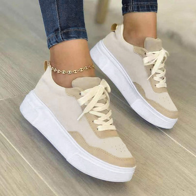 Suvised tossud naiste spordijalatsid seemisnahast ühevärvilised, suured, lamedad, paelad, vabaaja vulkaniseeritud kingad Zapatillas De Mujer