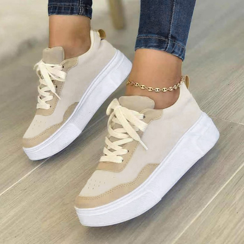 Ljetne tenisice Sportske cipele za žene Od antilop jednobojne ravne cipele velike veličine na vezanje Ležerne vulkanizirane cipele Zapatillas De Mujer