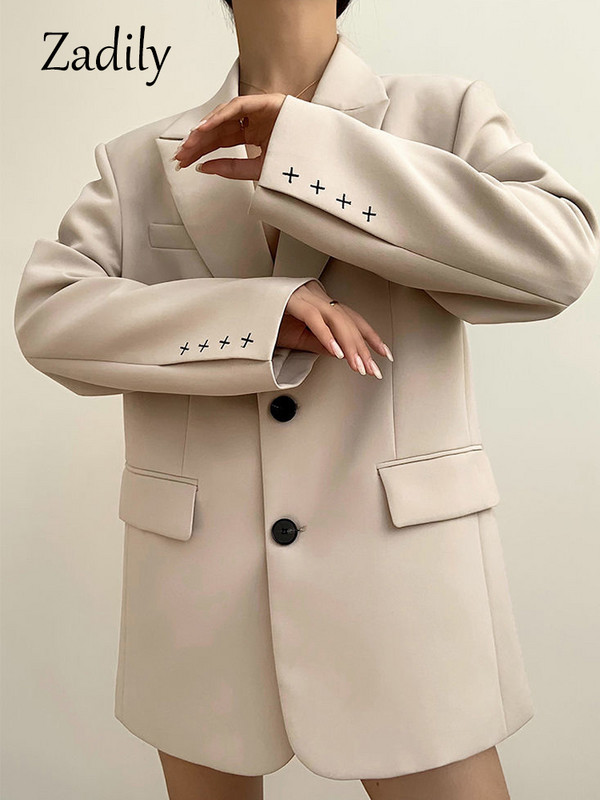 Zadily 2022 Autum Oversize μακρυμάνικο γυναικείο σακάκι γραφείου γυναικείο κοστούμι εργασίας Μασίφ μπλέιζερ Γυναικείο παλτό