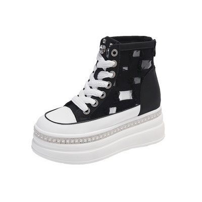 2023 Νέα φθινοπωρινά γυναικεία παπούτσια Crystal Αθλητικά Γυναικεία παπούτσια με μεσαία τακούνια Walking Party Γυναικεία παπούτσια με κορδόνια Running Fad Δερμάτινο Φόρεμα Γυναικεία παπούτσια