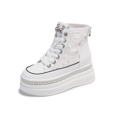 2023 Νέα φθινοπωρινά γυναικεία παπούτσια Crystal Αθλητικά Γυναικεία παπούτσια με μεσαία τακούνια Walking Party Γυναικεία παπούτσια με κορδόνια Running Fad Δερμάτινο Φόρεμα Γυναικεία παπούτσια