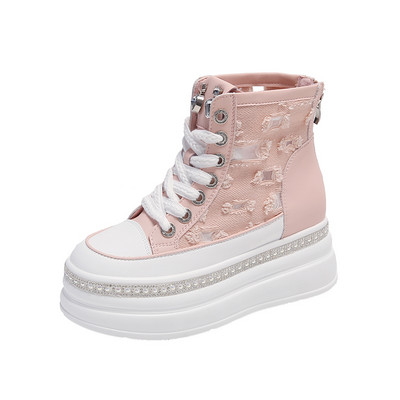 2023 Νέα φθινοπωρινά γυναικεία παπούτσια Crystal Αθλητικά Γυναικεία παπούτσια με μεσαία τακούνια Walking Party Γυναικεία παπούτσια με κορδόνια Running Fad Δερμάτινο Φόρεμα Γυναικεία παπούτσια