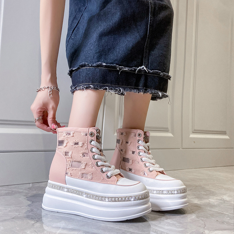 2023 Νέα φθινοπωρινά γυναικεία παπούτσια Crystal Αθλητικά Γυναικεία παπούτσια με μεσαία τακούνια Walking Party Γυναικεία παπούτσια με κορδόνια Running Fad Δερμάτινο Φόρεμα Γυναικεία παπούτσια