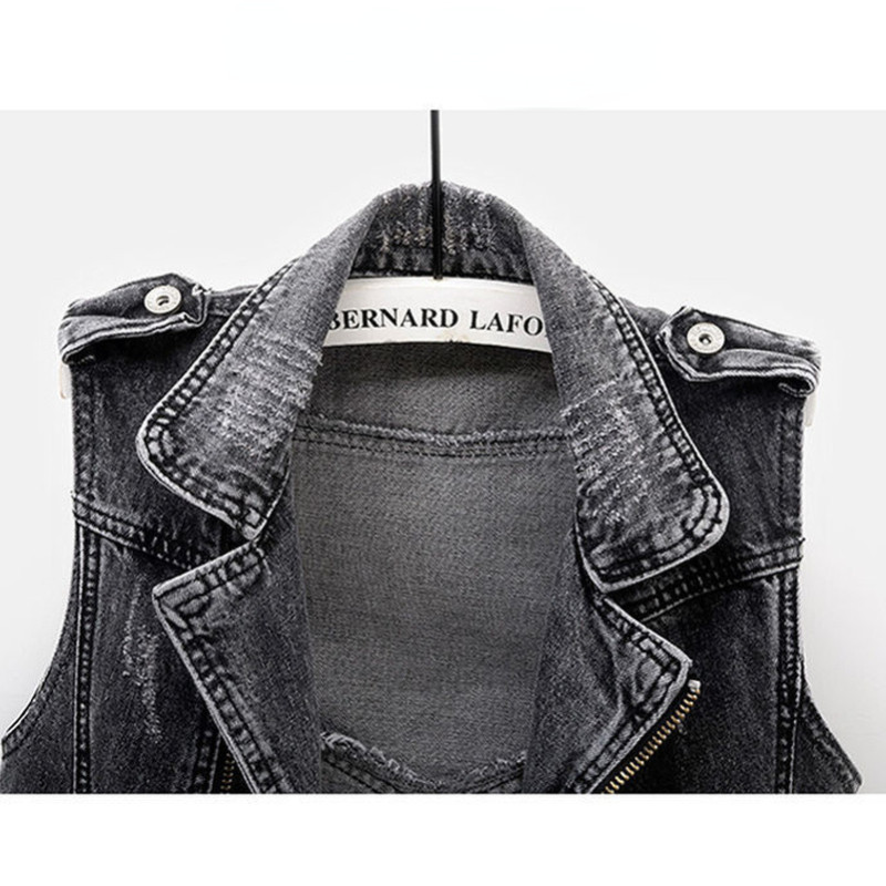 Ανοιξιάτικο φθινόπωρο Γκρι Jean Cowboy γιλέκο τρύπα τζιν Γυναικείο γιλέκο Γυναικείο αμάνικο άγριο μπλουζάκι Κοντό σακάκι για κορίτσια σκισμένο 5XL γιλέκο