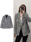 2023 Νέα μόδα σακάκι Houndstooth Tweed Vintage μακρυμάνικο casual γυναικείο μπουφάν Κομψό μπουφάν