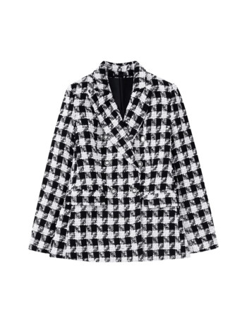 2023 Νέα μόδα σακάκι Houndstooth Tweed Vintage μακρυμάνικο casual γυναικείο μπουφάν Κομψό μπουφάν