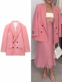 Jachetă cu buzunare pentru femei, de culoare solidă, la modă, roz, la două piepte, pentru femei, cu rever cu mânecă lungă, o jachetă casual șic