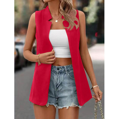 Naiste bleiservest kardigan varrukateta klassikaline ühevärviline šikk mantel Vintage kontori naistejakk Moodne naiste vest.