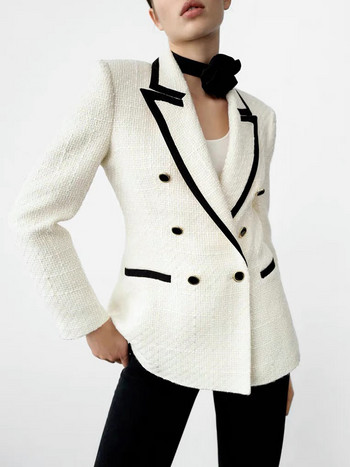 Γυναικείο Casual Commuter Jacket Fashion Double Breasted Houndstooth Blazer Vintage μακρυμάνικο με πτερύγιο γυναικείο μπουφάν