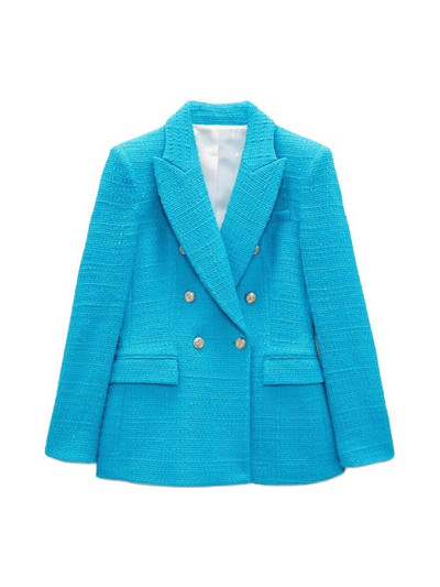 Μόδα 2023 Γυναικείο μπουφάν με διπλό στήθος Γυναικείο σακάκι Vintage μακρυμάνικο με πτερύγιο τσέπη Γυναικείο σακάκι καρό γραφείου