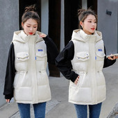 Χειμώνας 2023 Νέα γυναικεία μόδα με κουκούλα Κορεάτικη πουπουλένια βαμβακερή μπουφάν γιλέκο παρκάς Ζεστό λουράκι Γυναικείο παλτό Παχύ γυναικείο παλτό