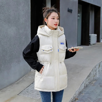 Χειμώνας 2023 Νέα γυναικεία μόδα με κουκούλα Κορεάτικη πουπουλένια βαμβακερή μπουφάν γιλέκο παρκάς Ζεστό λουράκι Γυναικείο παλτό Παχύ γυναικείο παλτό