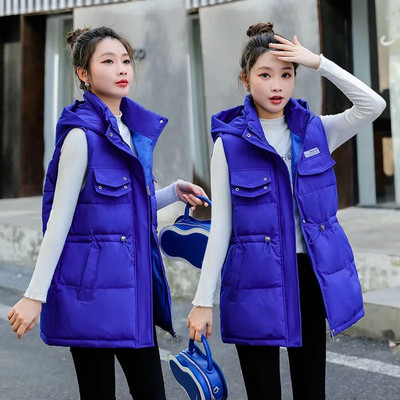 Χειμώνας 2023 Νέα γυναικεία μόδα με κουκούλα Κορεάτικη πουπουλένια βαμβακερή μπουφάν γιλέκο παρκάς Ζεστό λουράκι Γυναικείο παλτό Παχύ γυναικείο παλτό