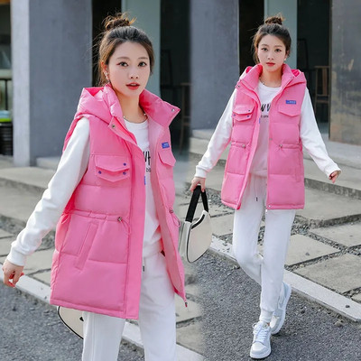 Χειμώνας 2023 Νέα γυναικεία μόδα με κουκούλα Κορεάτικη πουπουλένια βαμβακερή μπουφάν γιλέκο παρκάς Ζεστό λουράκι Γυναικείο παλτό Παχύ γυναικείο παλτό