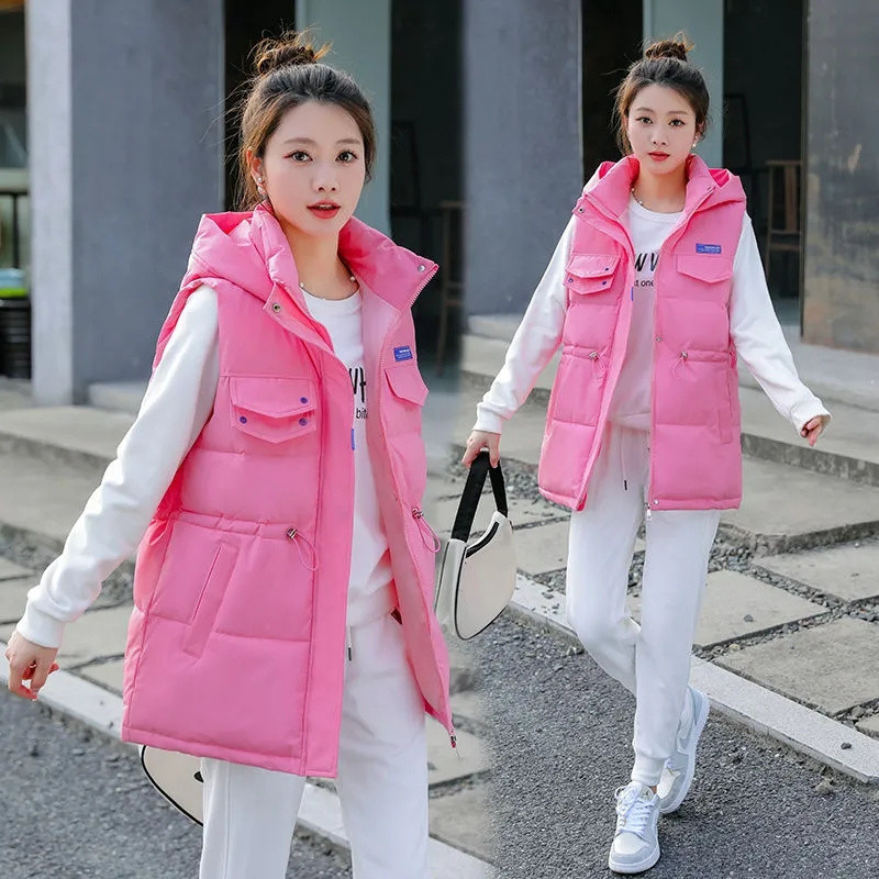 Χειμώνας 2023 Νέα γυναικεία μόδα με κουκούλα Κορεάτικη πουπουλένια βαμβακερή μπουφάν γιλέκο παρκάς Ζεστό λουράκι Γυναικείο παλτό Παχύ γυναικείο παλτό