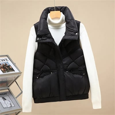 Χειμερινό αμάνικο πάρκα 2023 Κορεατικό γιλέκο μόδας για γυναίκες Παχύ ζεστό καθημερινό παλτό Γυναικείο γιλέκο με βαμβακερή επένδυση
