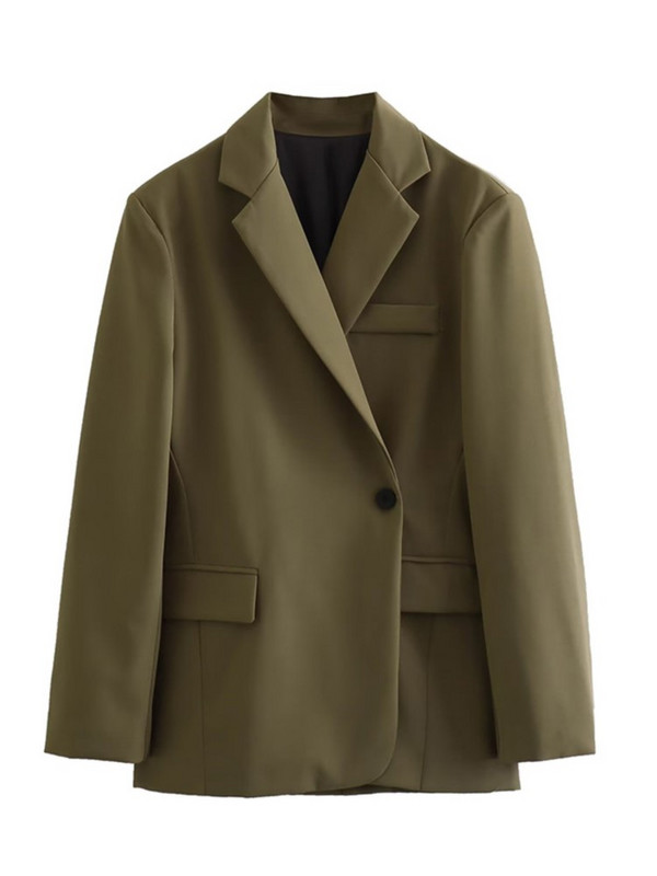 Jachetă dublu cu mâneci lungi de modă pentru femei. Top de damă elegantă. Sacou blazer de buzunar pentru femei de primăvară și toamnă.