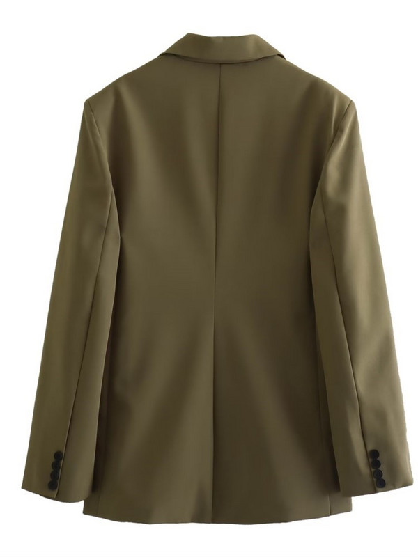 Jachetă dublu cu mâneci lungi de modă pentru femei. Top de damă elegantă. Sacou blazer de buzunar pentru femei de primăvară și toamnă.