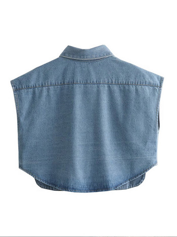 Χαλαρό τζιν γιλέκο διπλής τσέπης Χαλαρό γιακά με μονό στήθος Κοντά γιλέκα Γυναικεία φθινόπωρο 2023 Αμάνικο ρούχο Y2K