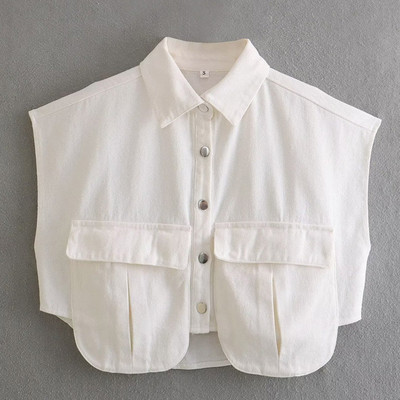 Χαλαρό τζιν γιλέκο διπλής τσέπης Χαλαρό γιακά με μονό στήθος Κοντά γιλέκα Γυναικεία φθινόπωρο 2023 Αμάνικο ρούχο Y2K