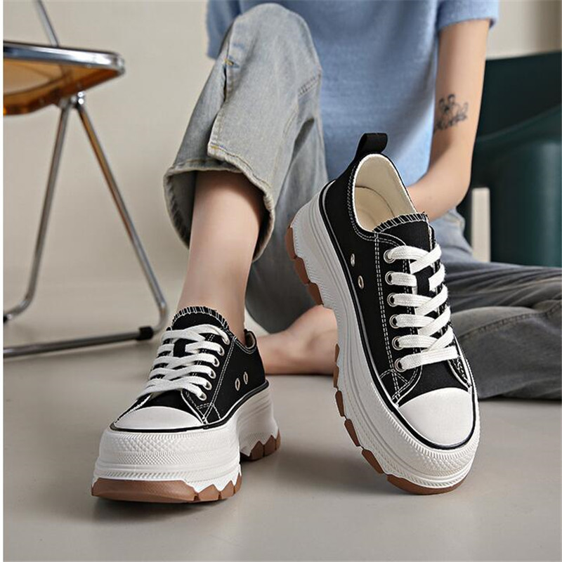 Γυναικεία παπούτσια 2023 Μόδα Μονόχρωμα Γυναικεία Βουλκανιζέ Παπούτσια Υπαίθρια Αθλητικά Παπούτσια Γυναικεία Lace Up Casual Sneakers πλατφόρμας