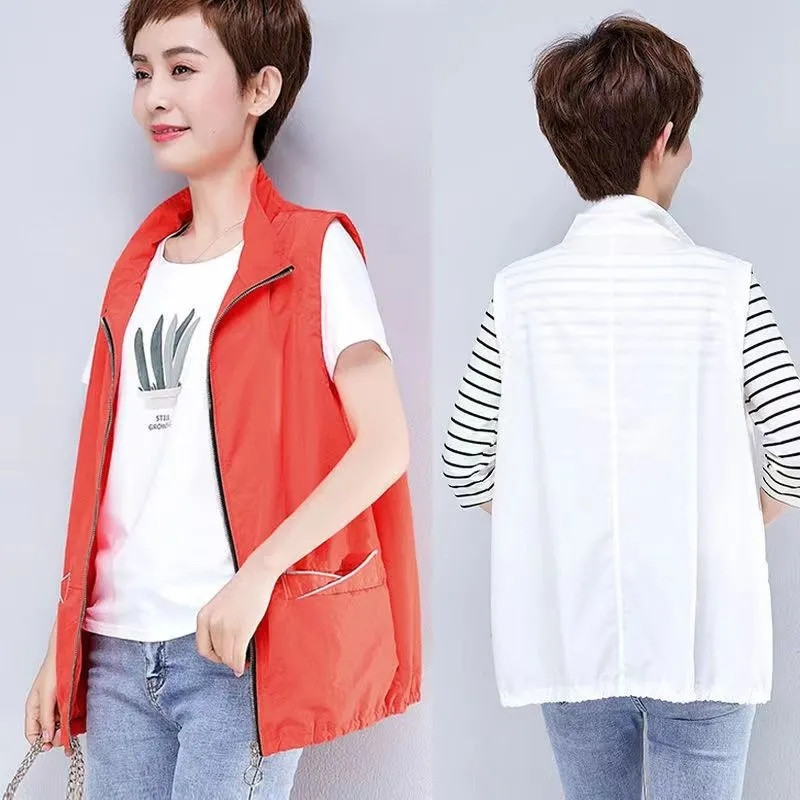 Καλοκαιρινό αντηλιακό γιλέκο 5XL 2023 Νέο μεσήλικες μοδάτα γιλέκο λεπτό γιλέκο Φαρδύ γιλέκο Γυναικείο αμάνικο μπουφάν