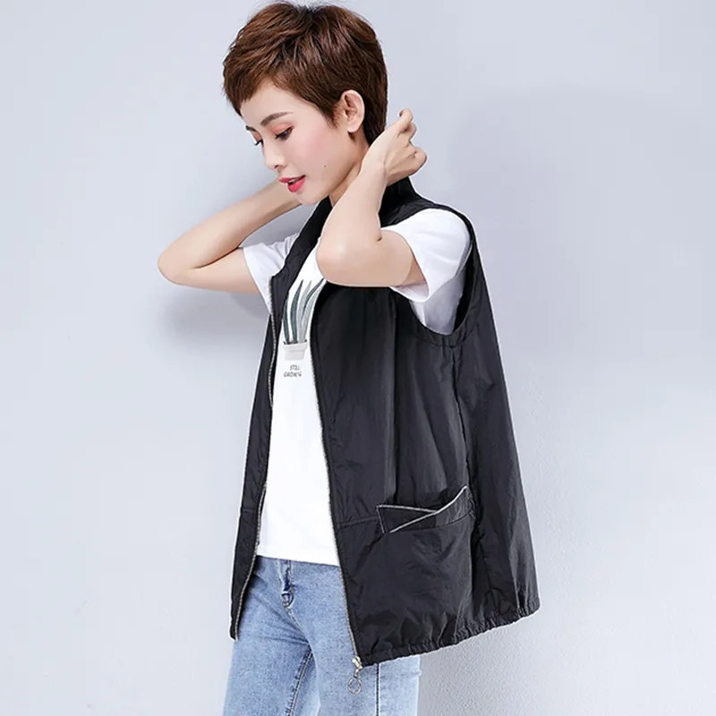 Καλοκαιρινό αντηλιακό γιλέκο 5XL 2023 Νέο μεσήλικες μοδάτα γιλέκο λεπτό γιλέκο Φαρδύ γιλέκο Γυναικείο αμάνικο μπουφάν