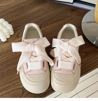 Λευκό ροζ μεγάλο κεφάλι με χοντρό κάτω μέρος Γυναικεία παπούτσια Casual μόδα Ελαφρύ παπούτσι ψωμιού πλατφόρμας