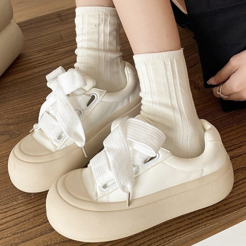 Λευκό ροζ μεγάλο κεφάλι με χοντρό κάτω μέρος Γυναικεία παπούτσια Casual μόδα Ελαφρύ παπούτσι ψωμιού πλατφόρμας