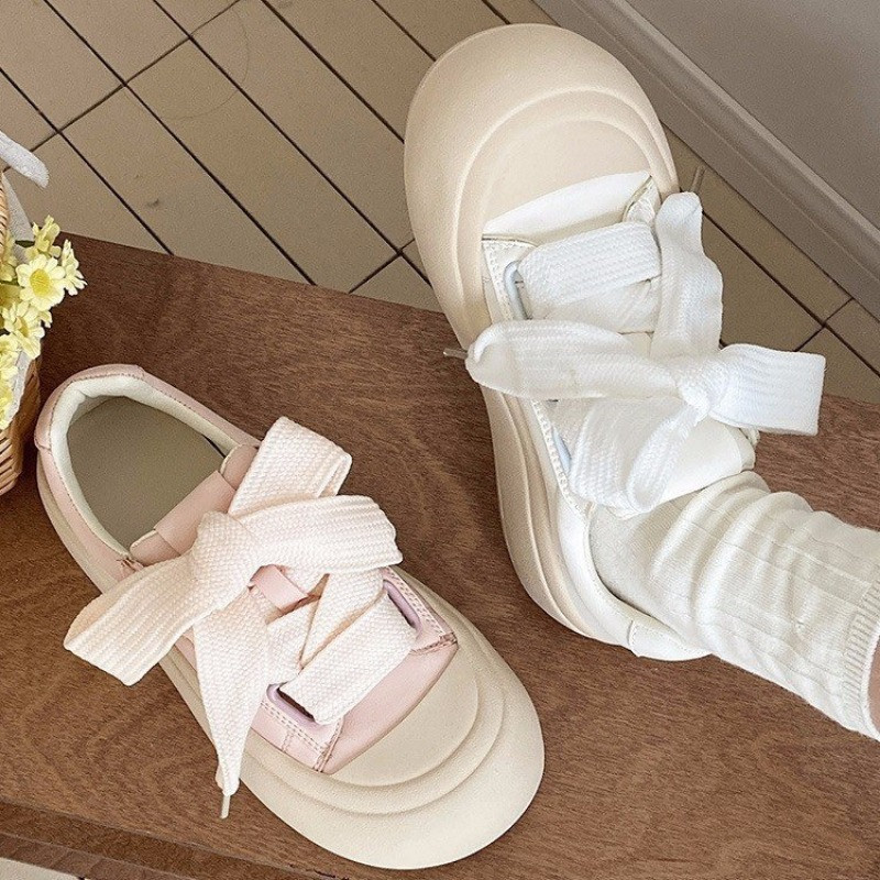 Λευκό ροζ μεγάλο κεφάλι με χοντρό κάτω μέρος Γυναικεία παπούτσια Casual μόδα Ελαφρύ παπούτσι ψωμιού πλατφόρμας