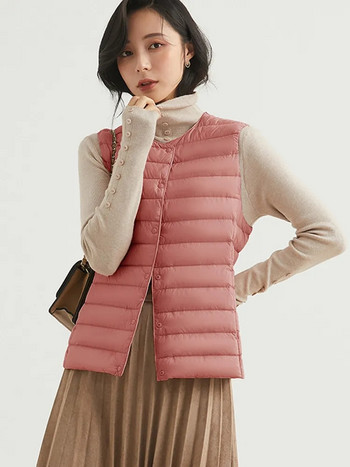 Χειμερινό εξαιρετικά ελαφρύ πουπουλένιο γιλέκο κοντό γυναικείο φορητό γιλέκο Ζεστό αμάνικο παλτό λεπτό πανωφόρι