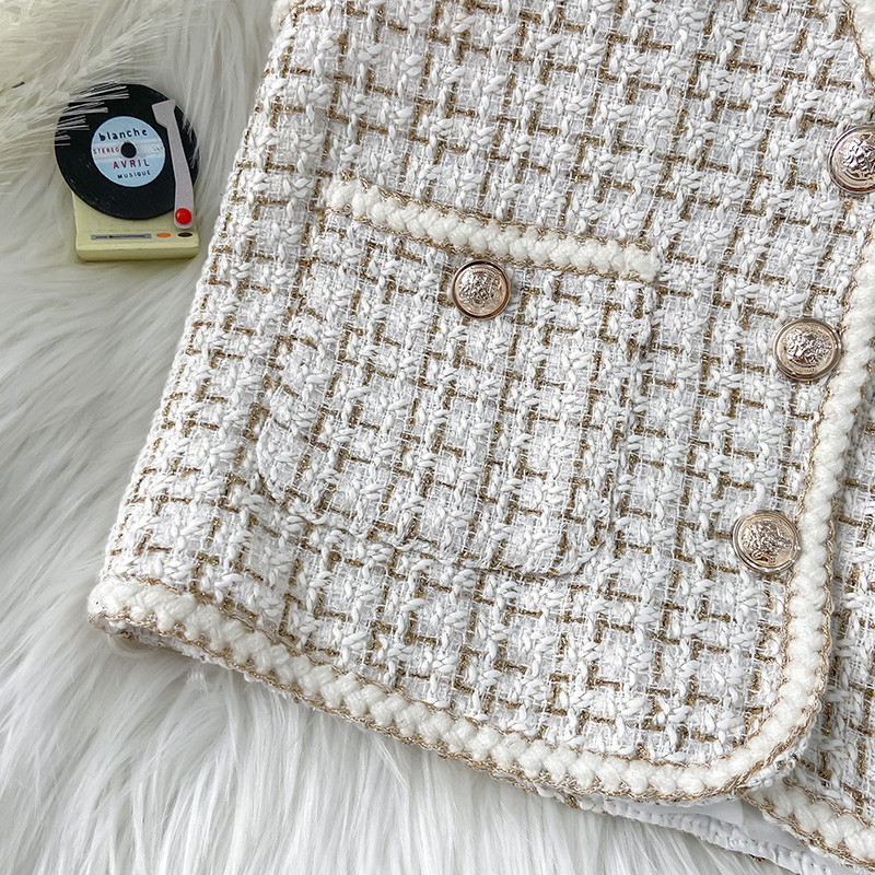 Γυναικείο Νέο Φθινοπωρινό Tweed Κομψό Vintag γιλέκο V-λαιμόκοψη αμάνικο λεπτές τσέπες Γιλέκο Γυναικεία μόδα Γυναικείο κοντό μικρό γιλέκο