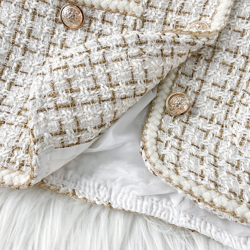 Γυναικείο Νέο Φθινοπωρινό Tweed Κομψό Vintag γιλέκο V-λαιμόκοψη αμάνικο λεπτές τσέπες Γιλέκο Γυναικεία μόδα Γυναικείο κοντό μικρό γιλέκο