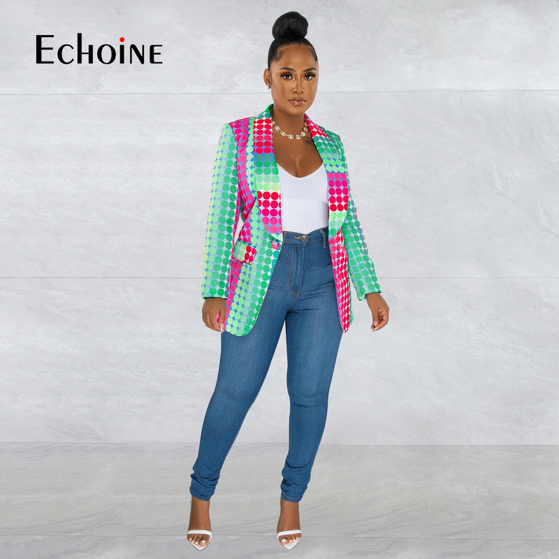 Echoine γυναικείο γιακά με μακρυμάνικο στάμπα, Φθινοπωρινό σακάκι με ένα κουμπί με ιδιοσυγκρασία Κομψό στυλ Commuter παλτό