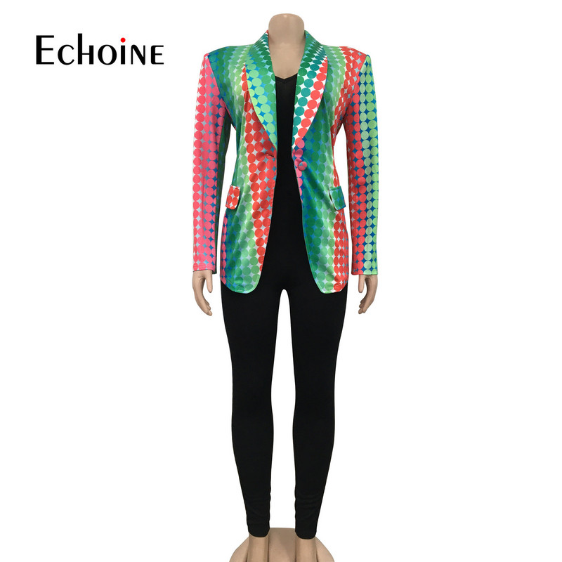 Echoine γυναικείο γιακά με μακρυμάνικο στάμπα, Φθινοπωρινό σακάκι με ένα κουμπί με ιδιοσυγκρασία Κομψό στυλ Commuter παλτό