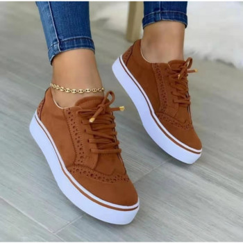 Γυναικεία πάνινα παπούτσια 2023 Νέα Flat Casual Sneaker Ανοιξιάτικη Μόδα Ευέλικτο Lace Up Αθλητικό Ταμπεραμέντο Μονόχρωμα Γυναικεία παπούτσια για περπάτημα