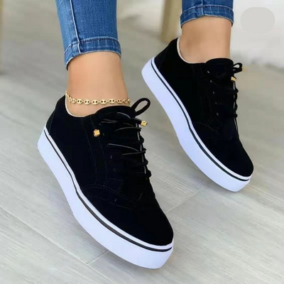 Γυναικεία πάνινα παπούτσια 2023 Νέα Flat Casual Sneaker Ανοιξιάτικη Μόδα Ευέλικτο Lace Up Αθλητικό Ταμπεραμέντο Μονόχρωμα Γυναικεία παπούτσια για περπάτημα