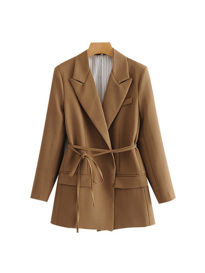 Γυναικεία μόδα TRAF με δεμένα σακάκια παλτό Vintage μακρυμάνικο τσέπες Γυναικεία πανωφόρια κομψά μπλουζάκια